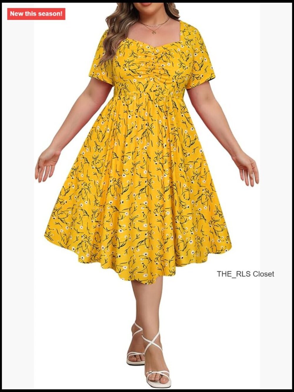 Plus Size Boho Midi Dress Sweetheart Neck Short Sleeve Empire Waist with Pocket